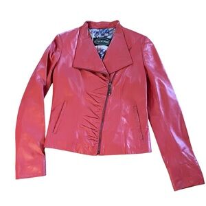 Overland Moto Style Leather Jacket Nappa Coral Women’s size small